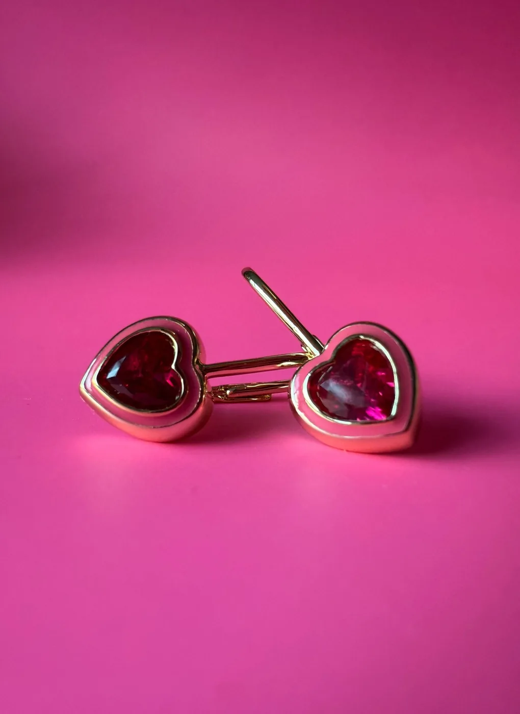 Pink Ruby Heart Earrings- 14K Gold Filled — product image 3
