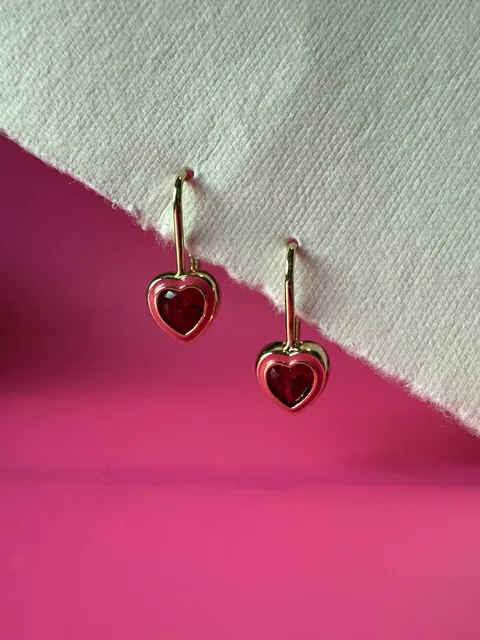 Pink Ruby Heart Earrings- 14K Gold Filled — product image 2