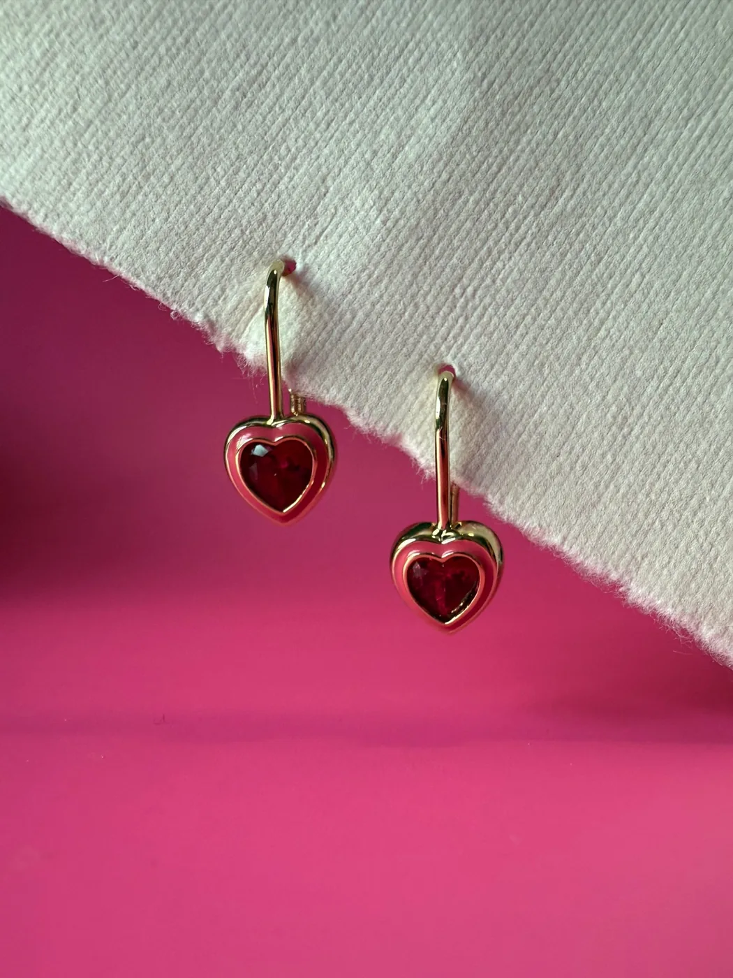Pink Ruby Heart Earrings- 14K Gold Filled — product image 2