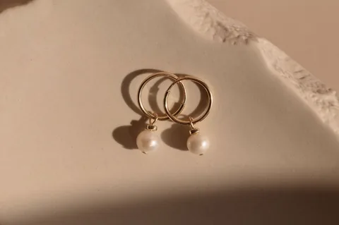 Pearl Huggie Hoops - 14k Gold Filled — product image 2