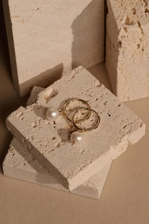 Pearl Huggie Hoops - 14k Gold Filled — product image 3