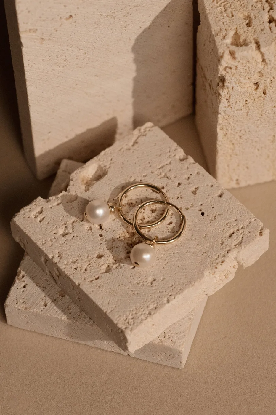 Pearl Huggie Hoops - 14k Gold Filled — product image 3