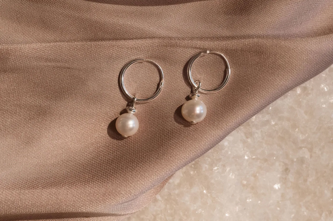 Pearl Huggie Hoops - Sterling Silver — product image 1