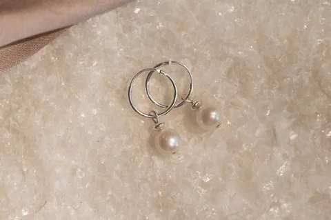 Pearl Huggie Hoops - Sterling Silver — product image 3