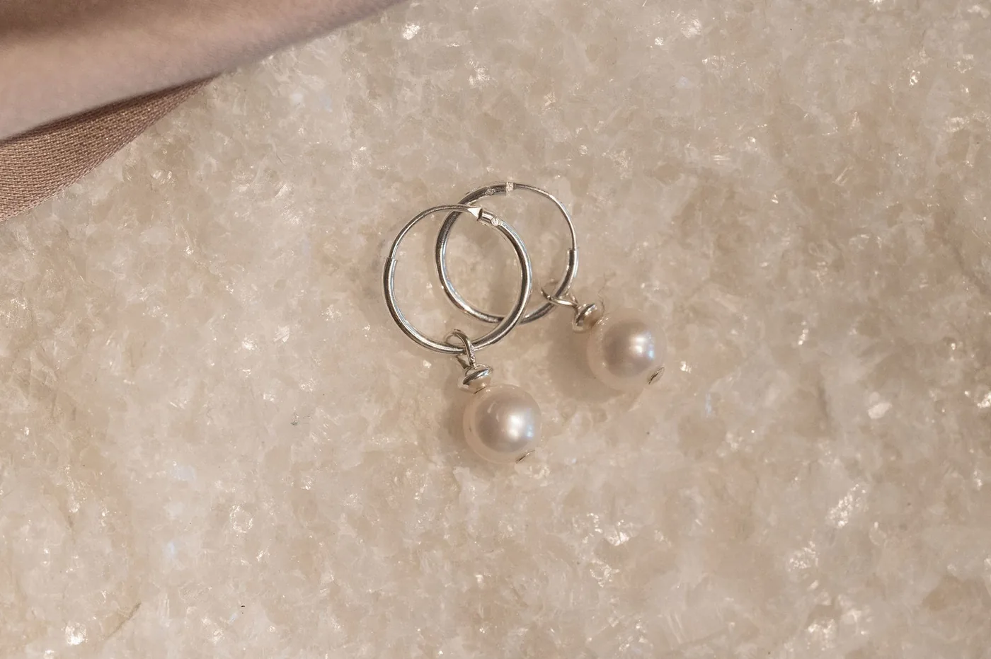 Pearl Huggie Hoops - Sterling Silver — product image 3