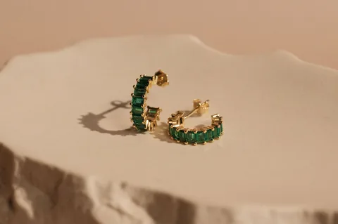 Emerald Half Hoop Studs - 14K Gold Filled — product image 3