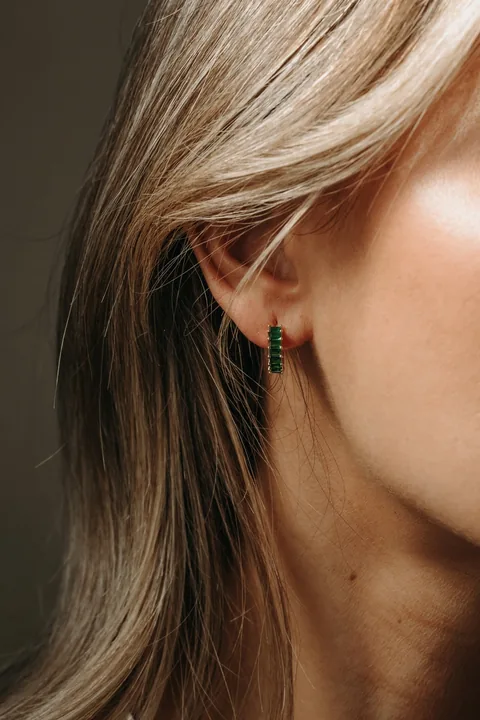 Emerald Half Hoop Studs - 14K Gold Filled — product image 2