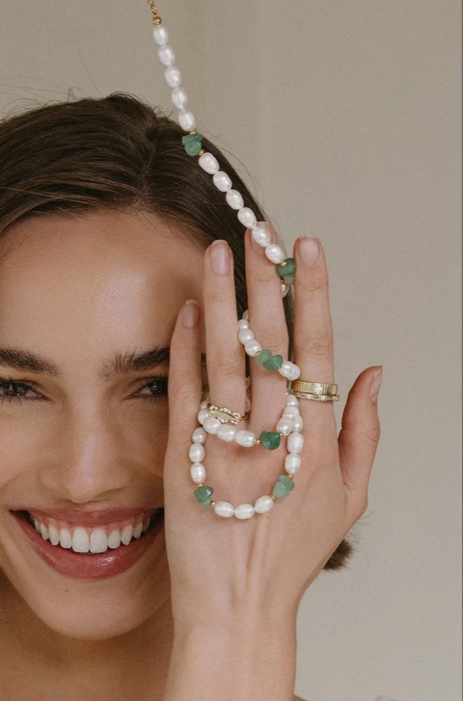 Large Freshwater Pearl and Jade Set- 14K Gold Filled — product image 1
