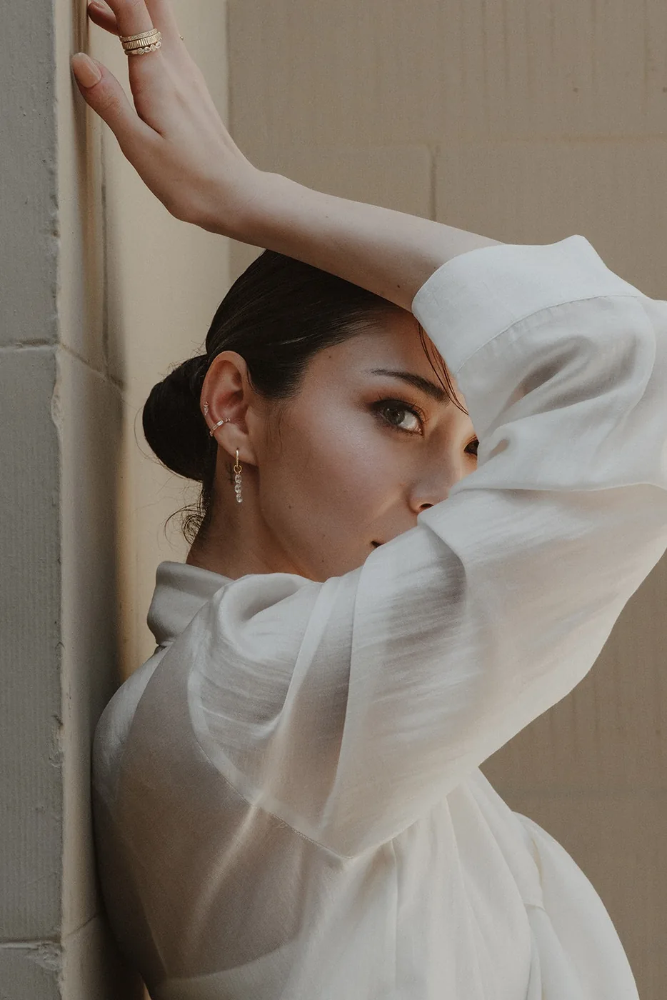 Three Crystal Drop Down Hoops — product image 1