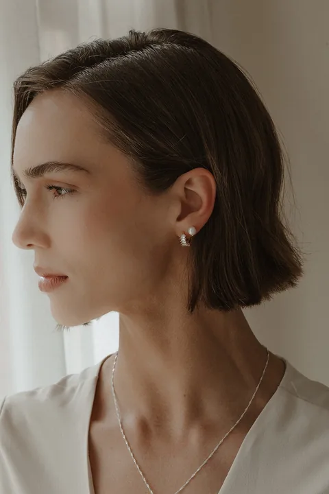 Baguette Diamond Hoop Earrings - 14k Gold Filled — product image 2