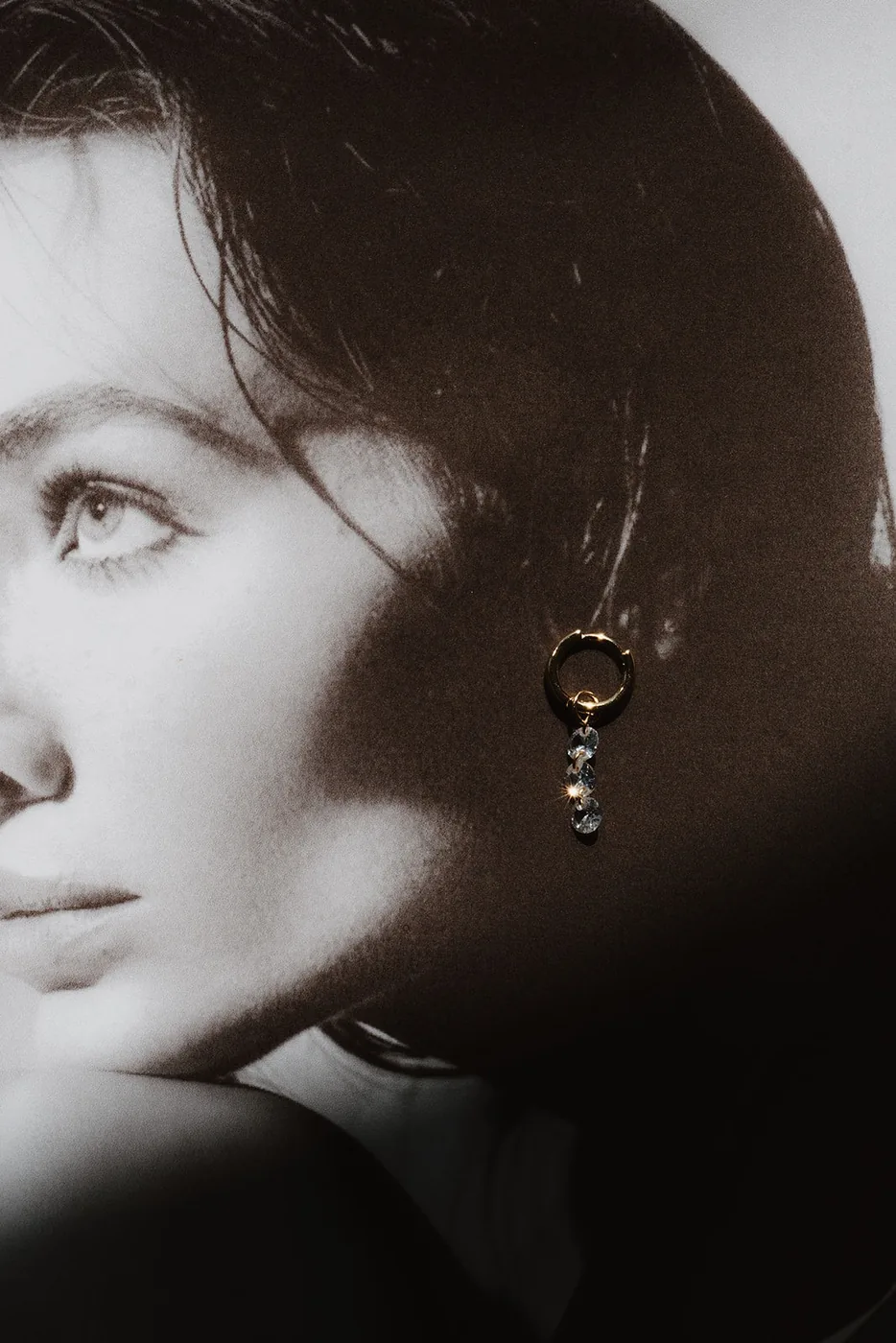 Three Crystal Drop Down Hoops — product image 3