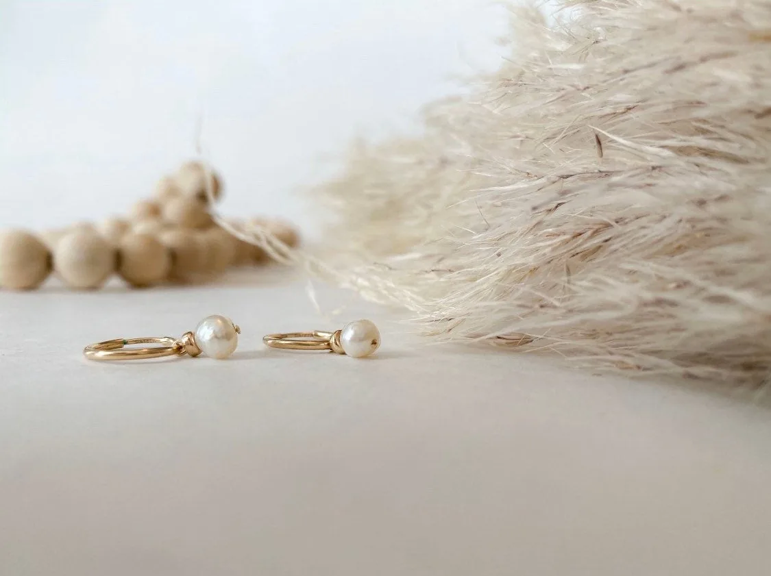 Pearl Huggie Hoops - 14k Gold Filled — product image 13