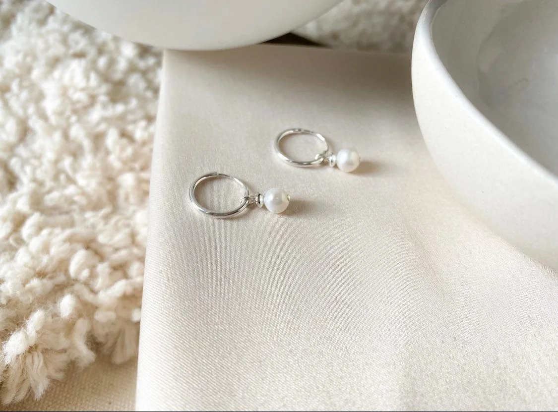 Pearl Huggie Hoops - Sterling Silver — product image 5