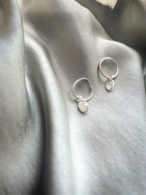 Moon Stone Huggie Hoops - Sterling Silver — product image 3