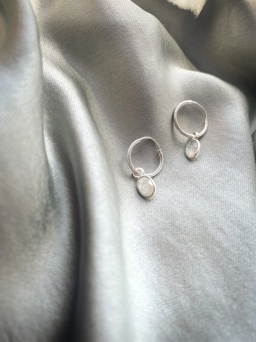 Moon Stone Huggie Hoops - Sterling Silver — product image 3